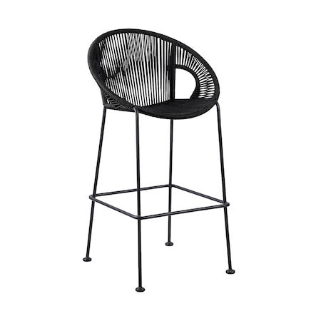 Armen Living Acapulco 26" Indoor Outdoor Steel Bar Stool with Black Rope LCACBABL26